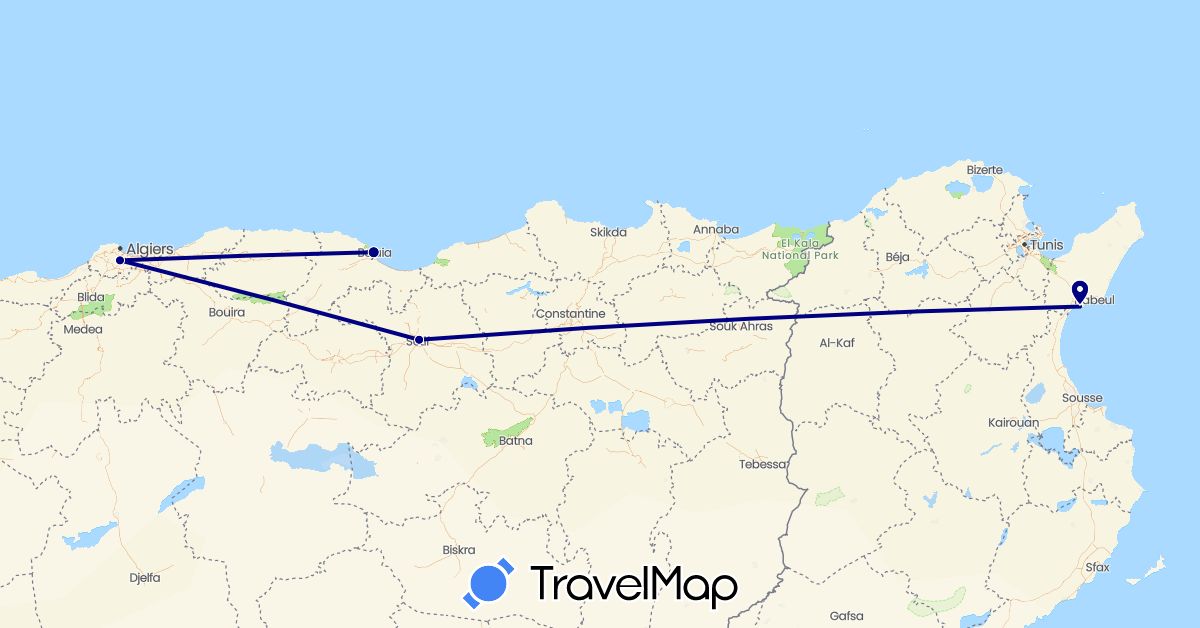 TravelMap itinerary: driving in Algeria, Tunisia (Africa)